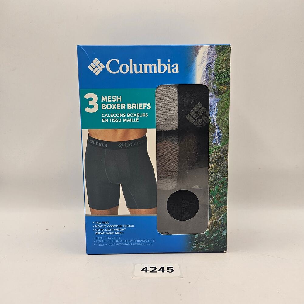 COLUMBIA MEN'S 3XL OVERALL MESH BOXER BRIEF 3 PAIR CHARCOAL GREY NAVY